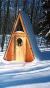 A-frame shed with beautiful hand-carved door